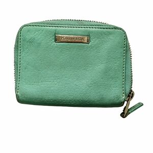 Authentic Tiffany & Co. Blue Pebbled Leather Zip Around Wallet Made in Italy